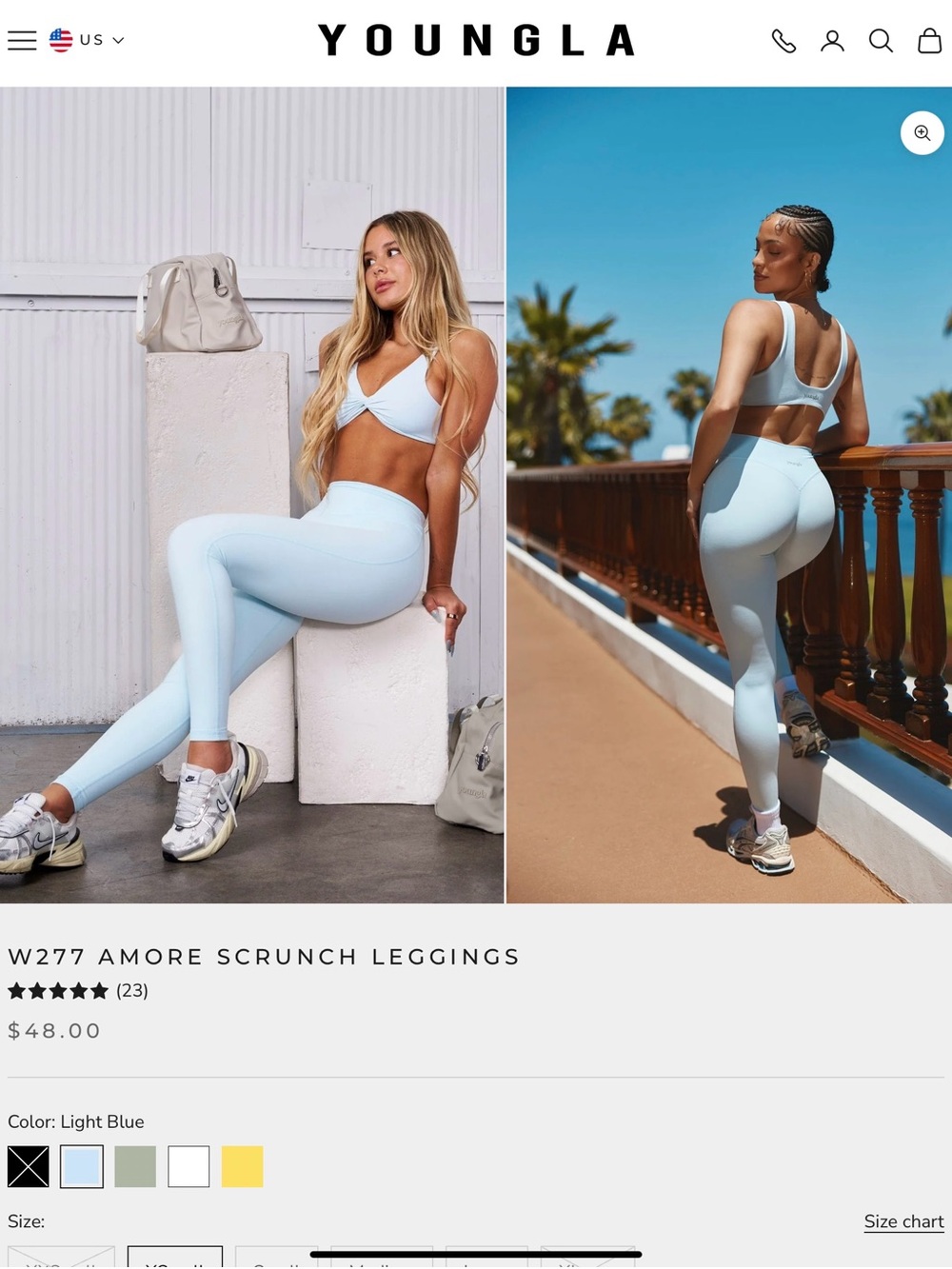 YoungLA W277 Amore Scrunch Leggings Light Blue Size L